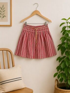 Old Navy Retro Pleated A-Line Skirt Red Stripe Rockabilly Twee Cottagecore Sz 12